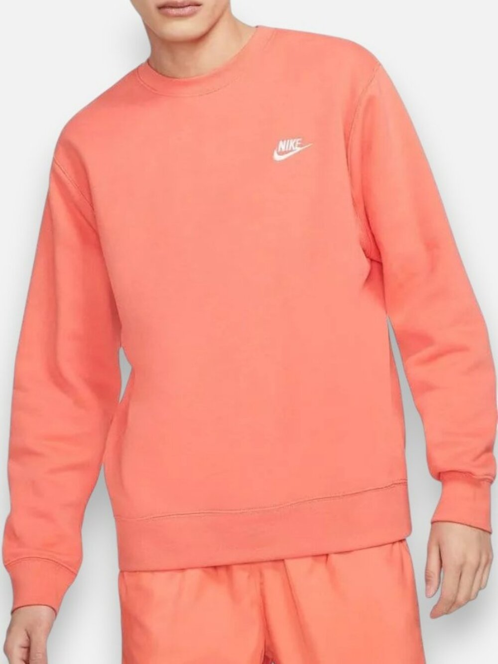 Nike Sportswear Club Fleece Crewneck Sweatshirt Coral Orange Men’s M